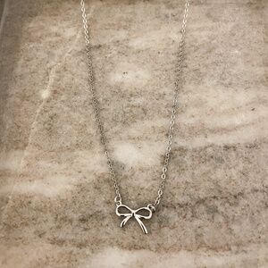 925 Sterling Silver Bow Necklace Bow Pendant Necklace Simple Dainty Necklace